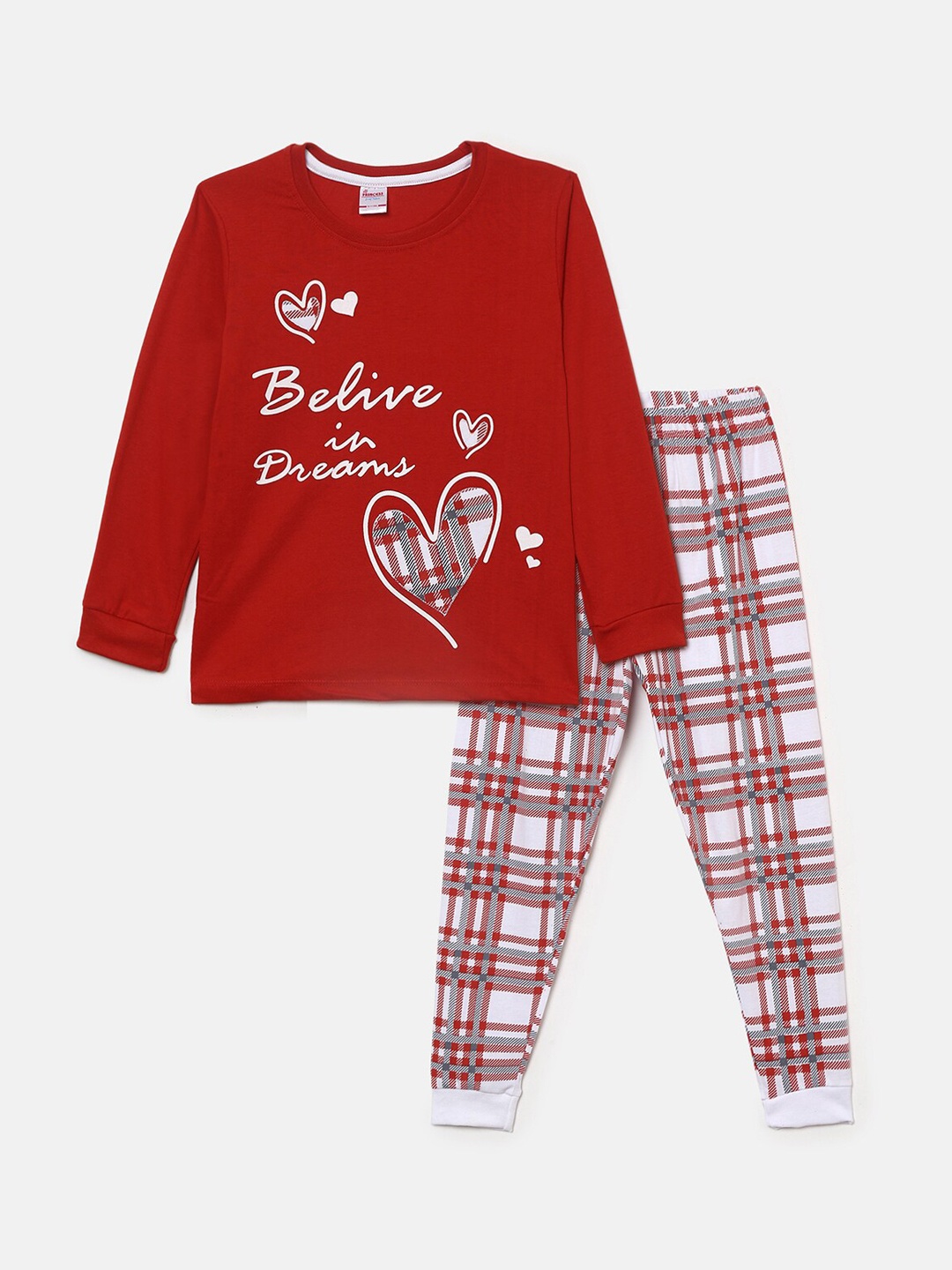 

V-Mart Girls Red & White Printed Night suit