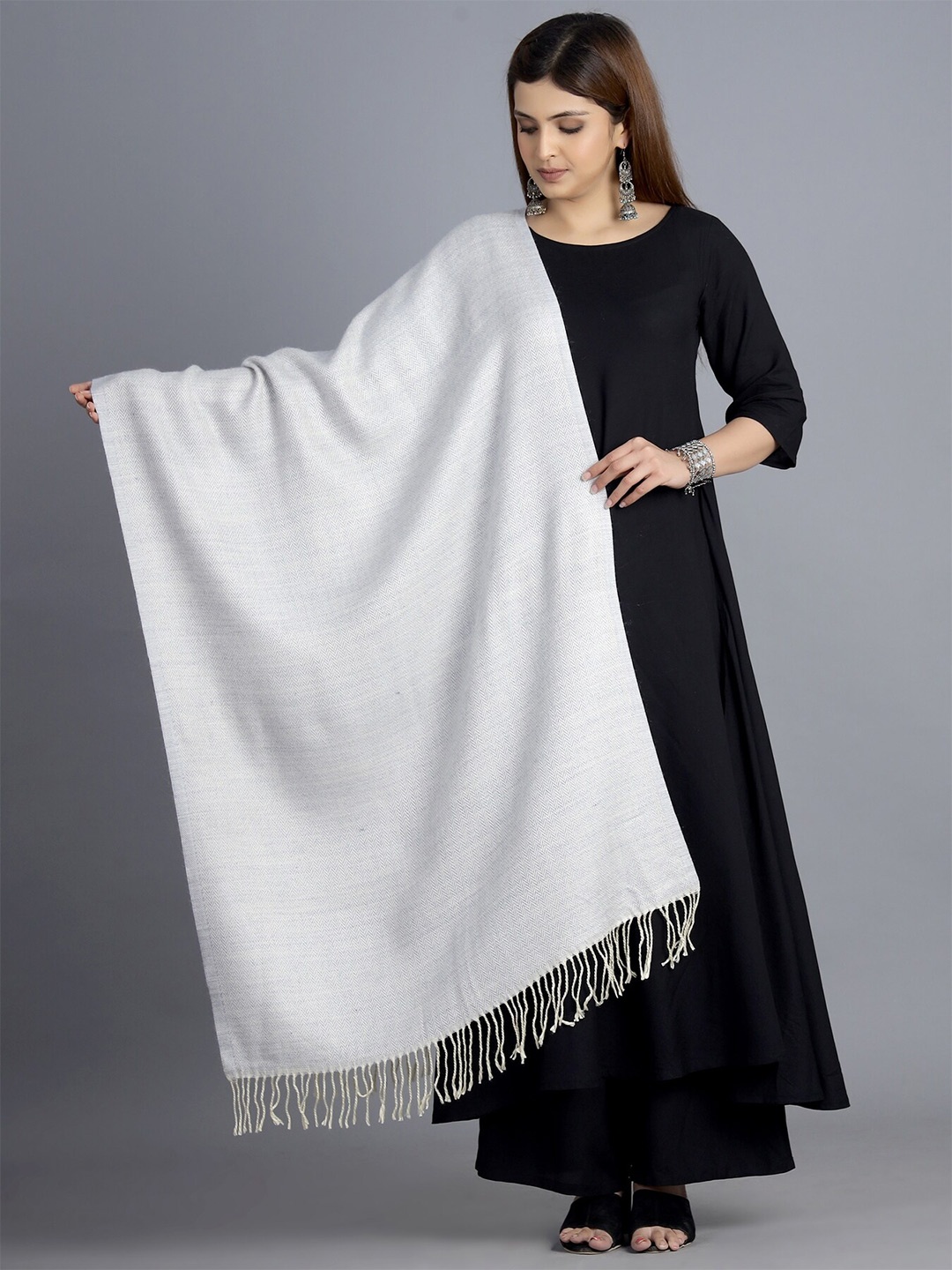 

HANDICRAFT PALACE Women Grey Woven Design Stole