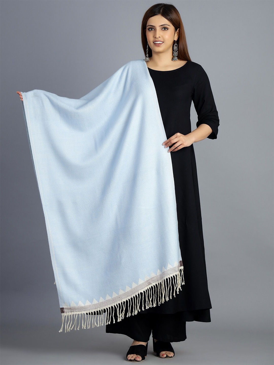 

HANDICRAFT PALACE Women Turquoise Blue Solid Wool Stole