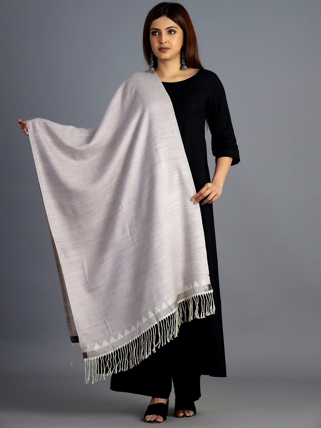 

HANDICRAFT PALACE Women Purple & Off White Solid Wool Stole