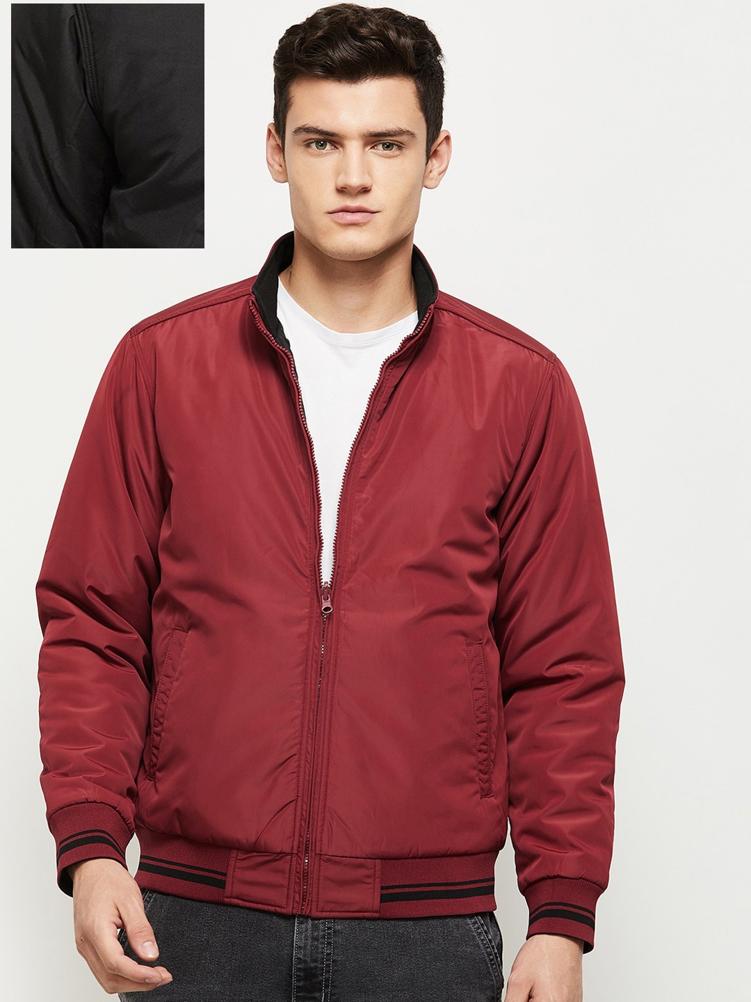 

max Men Red Black Reversible Bomber Jacket