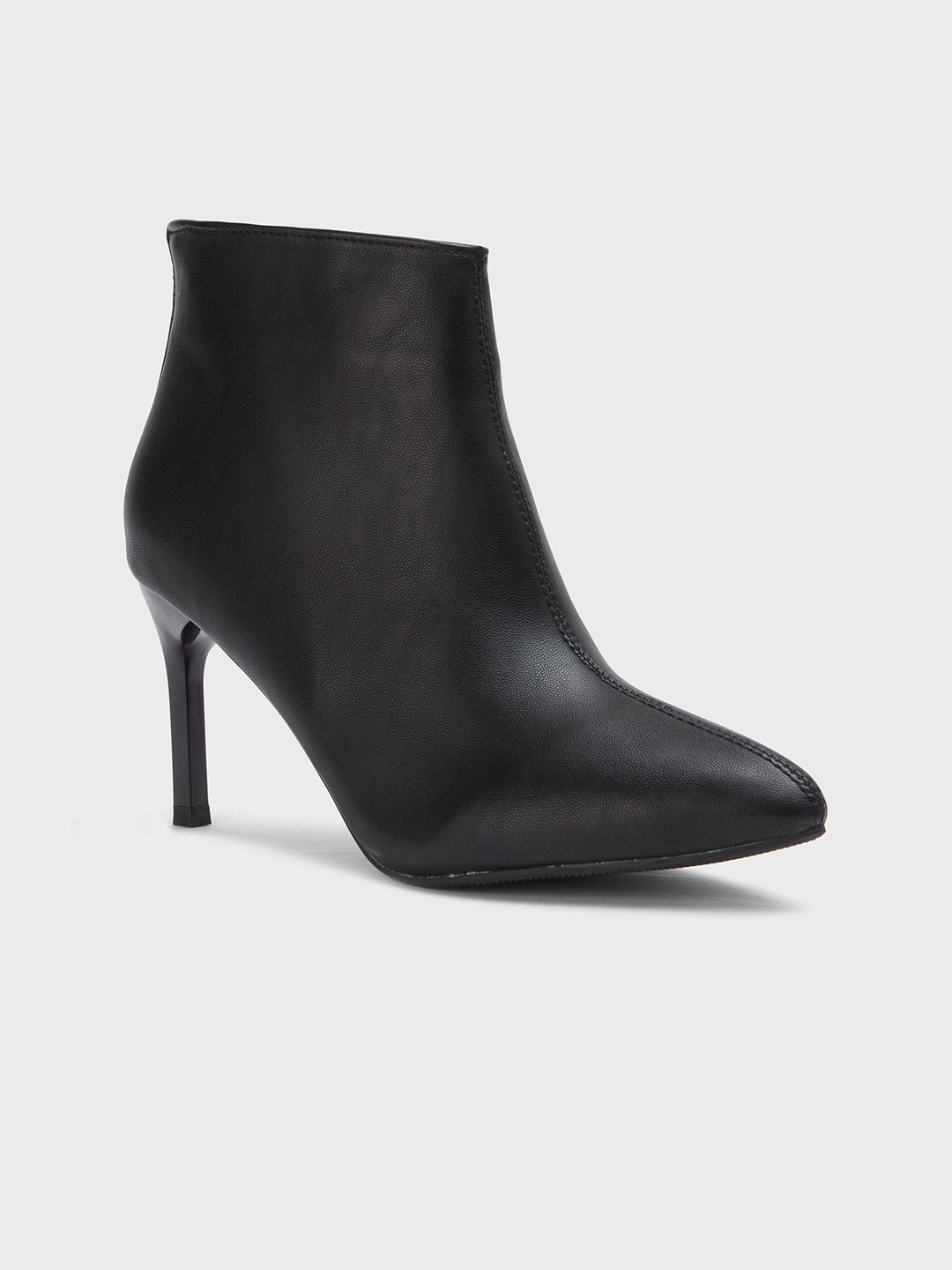 

20Dresses Women Black Solid PU Leather Ankle Length Stilettos Heel Boots