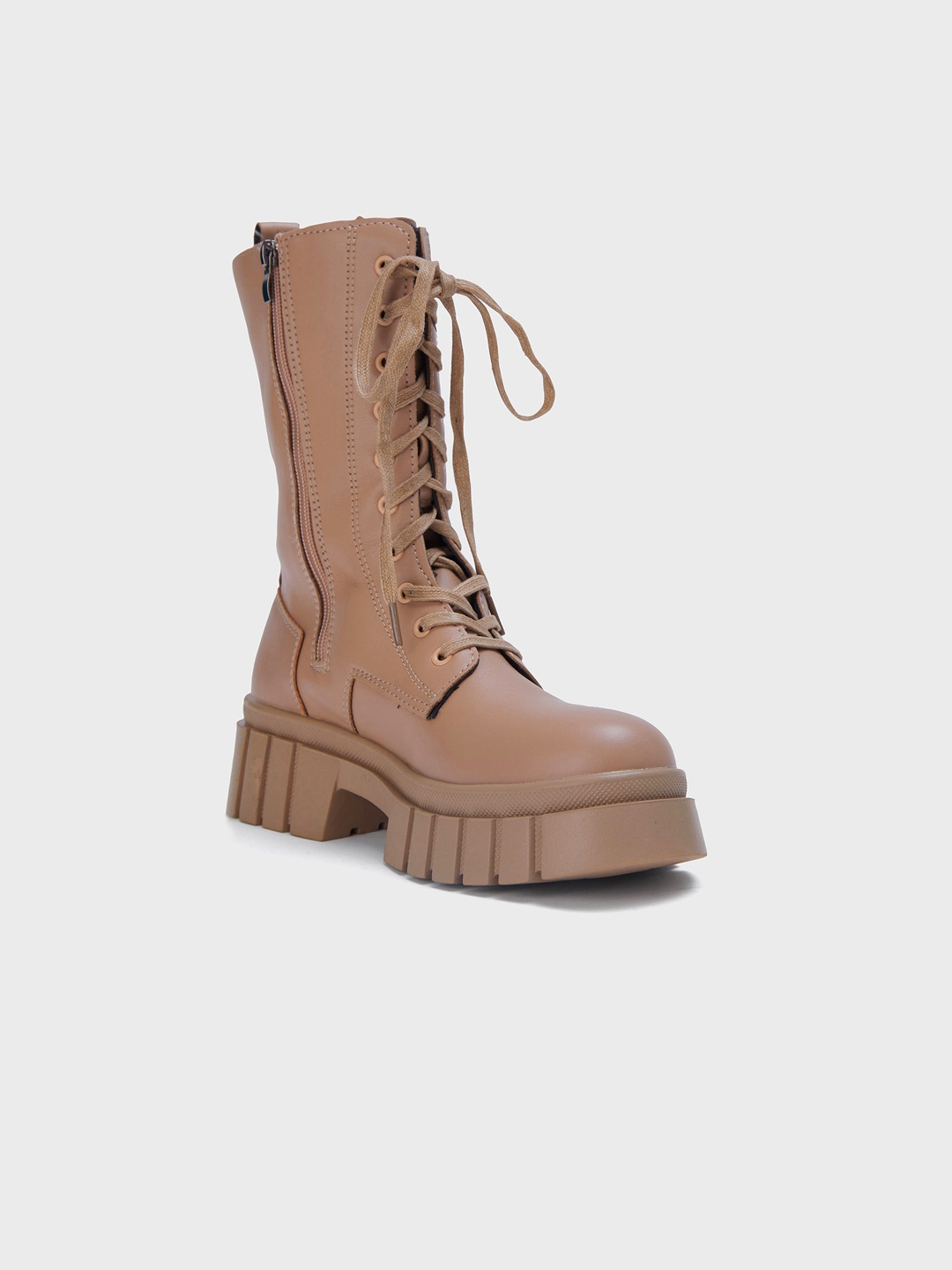 

20Dresses Women Beige Solid Tie Up Combat Boots