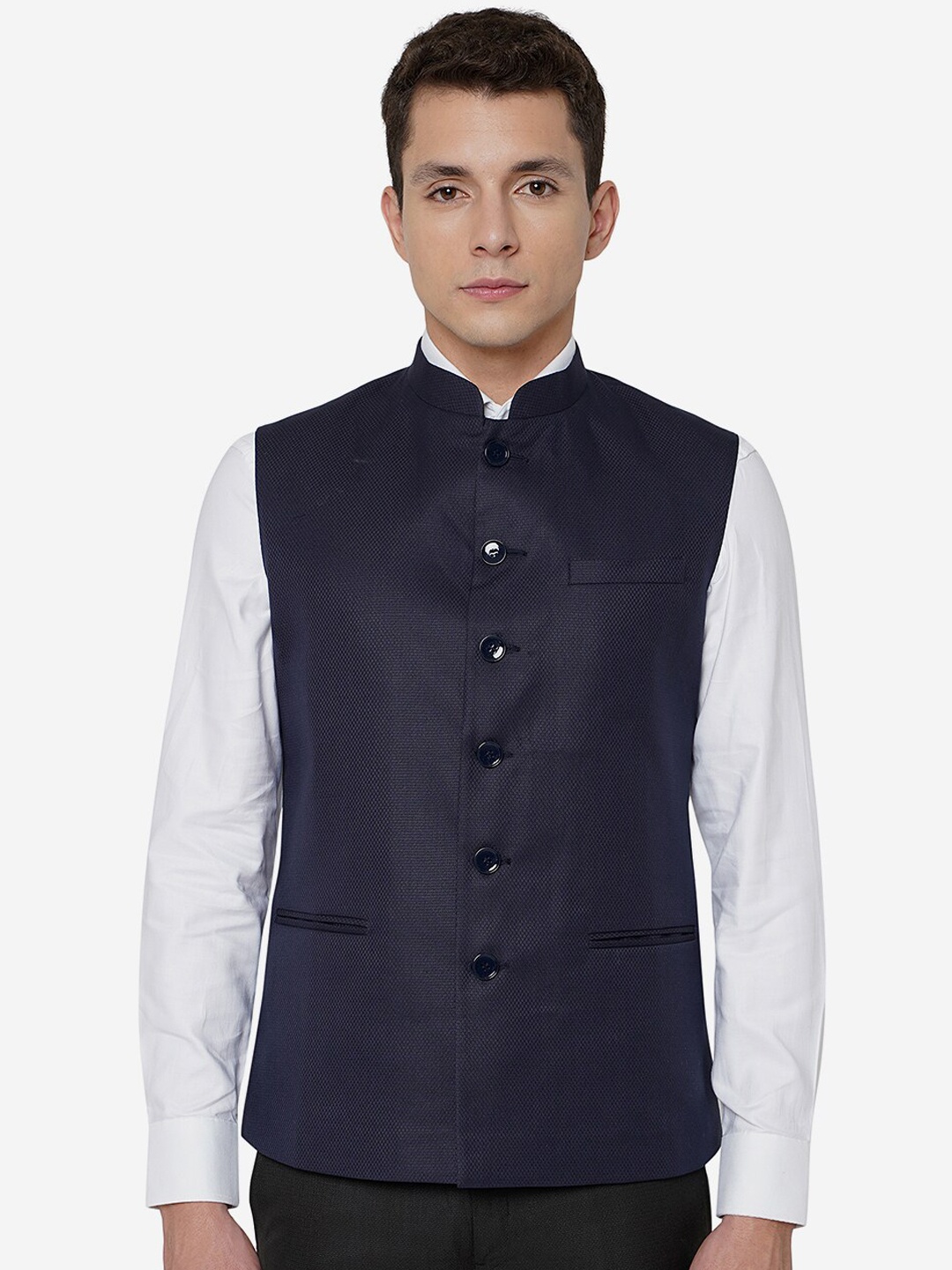 

Greenfibre Men Solid Regular Fit Nehru Jacket, Blue