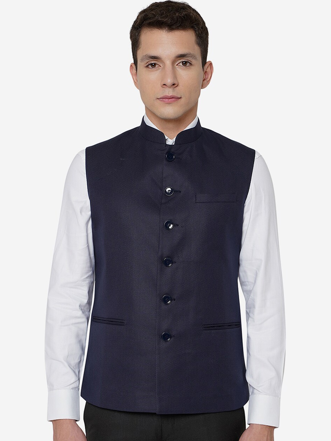 

Greenfibre Men Solid Regular Fit Nehru Jacket, Blue