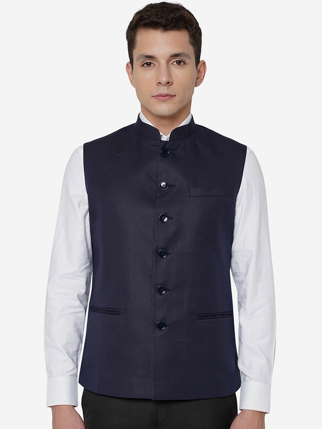 

Greenfibre Men Solid Regular Fit Nehru Jacket, Navy blue