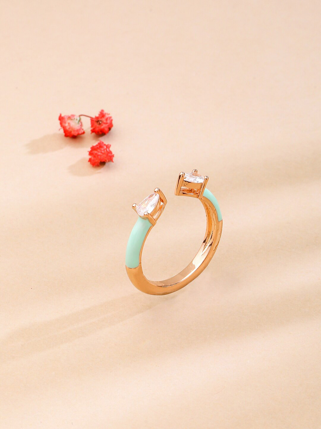 

Mitali Jain Gold-Plated White Crystal Studded Finger Ring