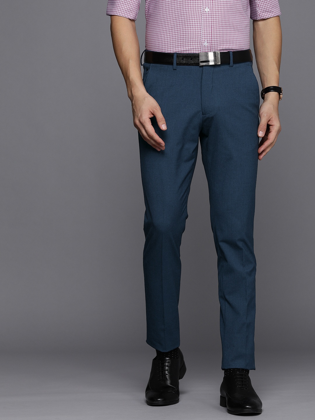 

Louis Philippe Men Navy Blue Super Slim Fit Stain Resistant Formal Trousers