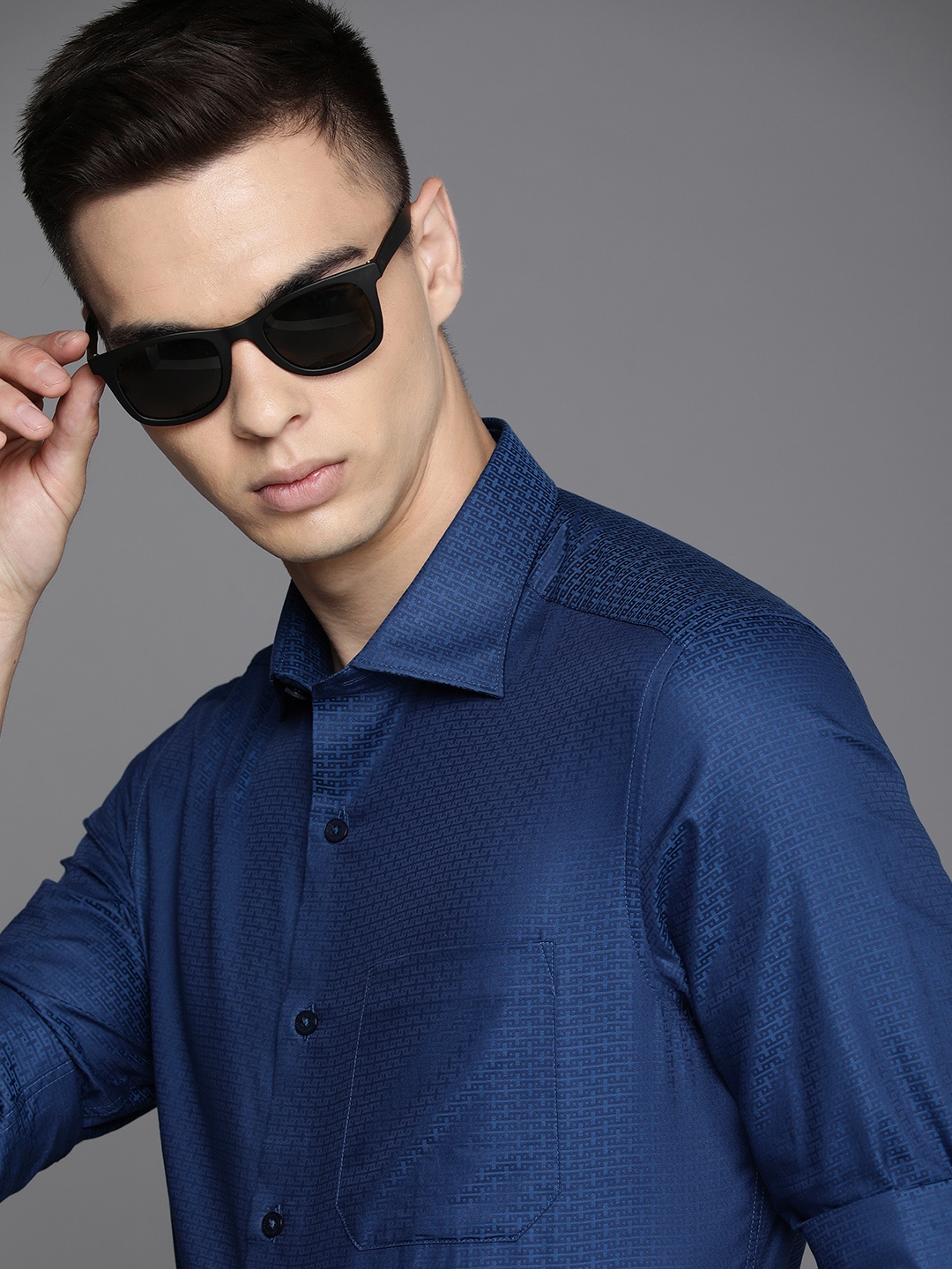 

Louis Philippe Gods & Kings Classic Fit Textured Giza Cotton Formal Shirt, Blue