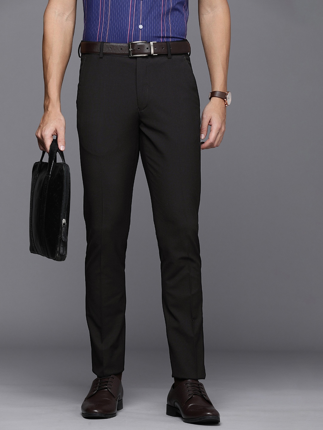 

Louis Philippe Men Super Slim Fit Formal Trousers, Black