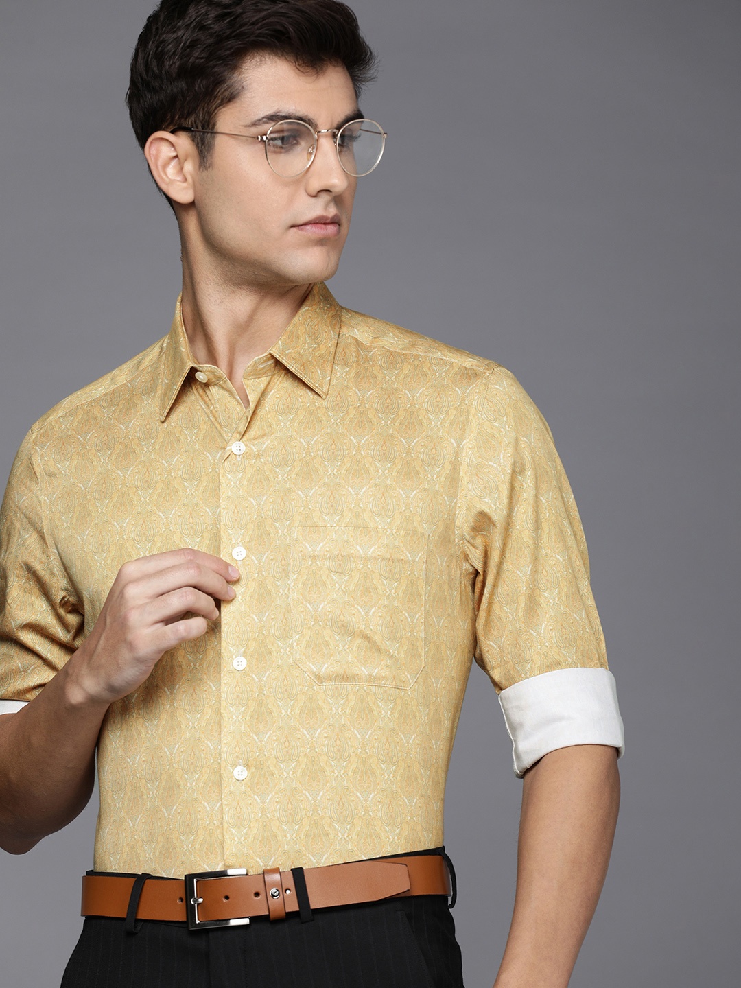 

Louis Philippe Pure Cotton Classic Fit Printed Formal Shirt, Yellow