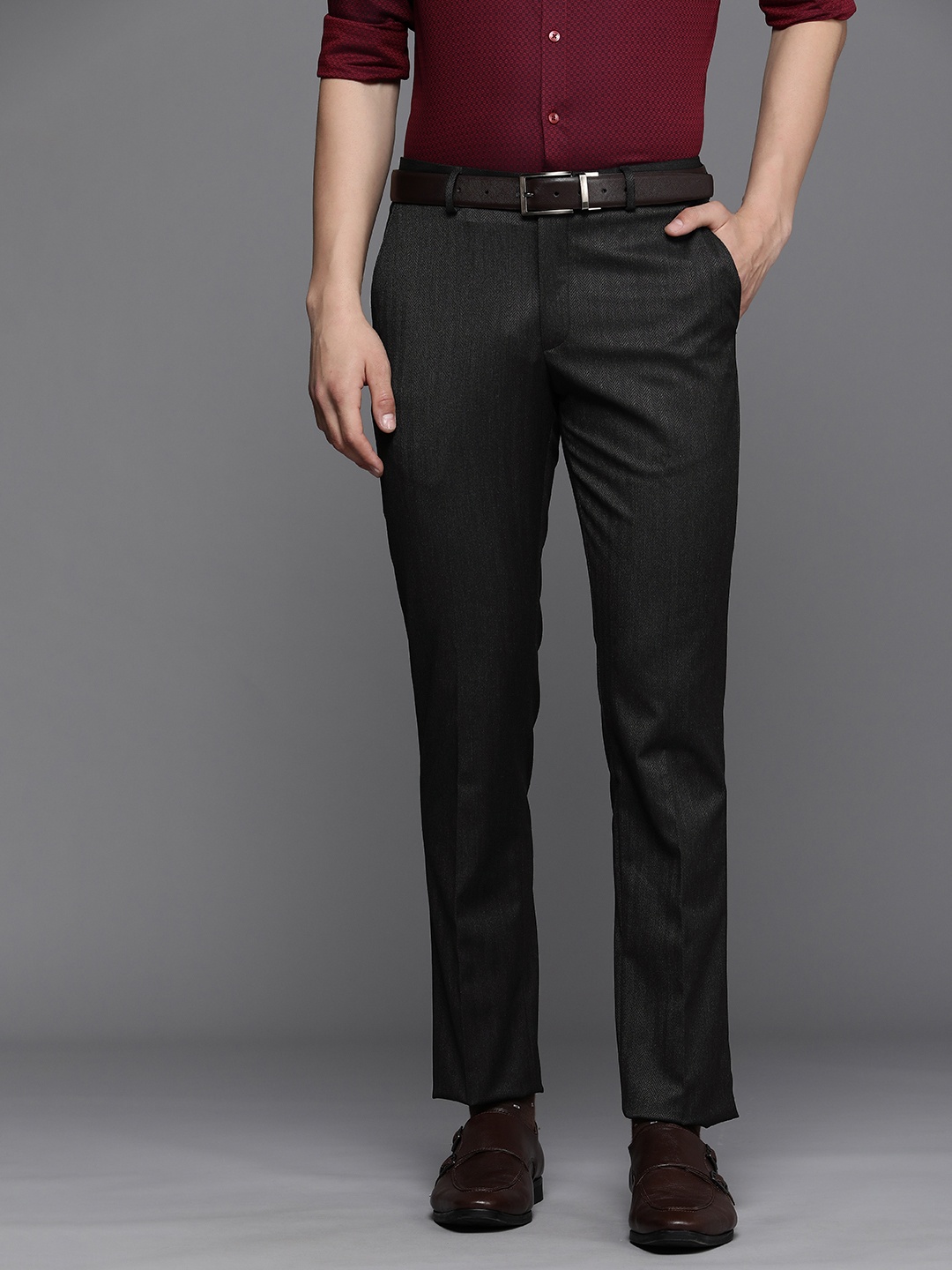 

Louis Philippe Men Slim Fit Formal Trousers, Charcoal