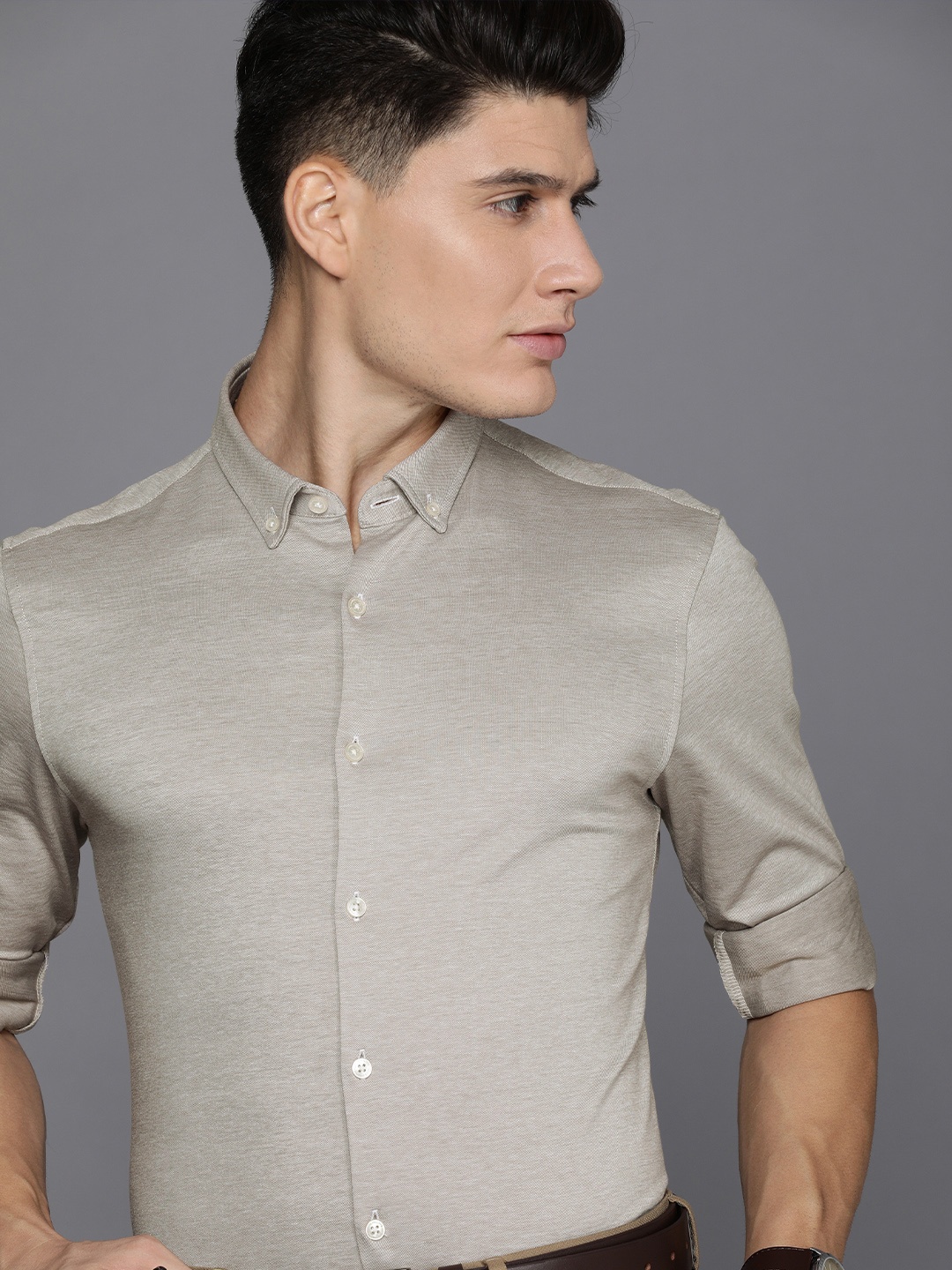 

Louis Philippe Permapress Pure Cotton Slim Fit Opaque Wrinkle Free Formal Shirt, Beige