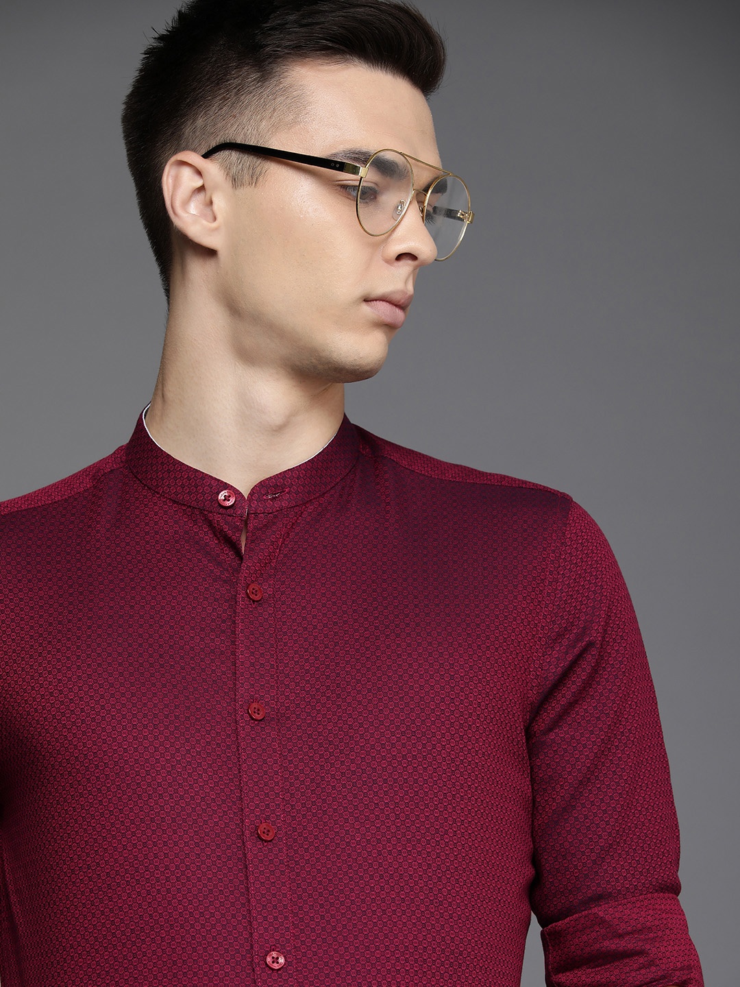 

Louis Philippe Men Slim Fit Printed Pure Cotton Formal Shirt, Maroon