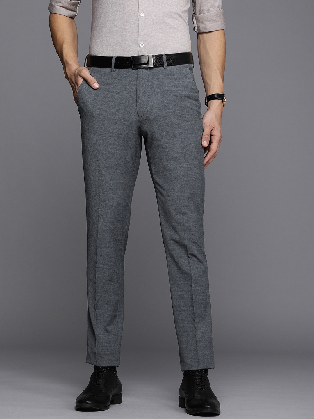 

Louis Philippe Men Grey Solid Super Slim Fit Formal Trousers