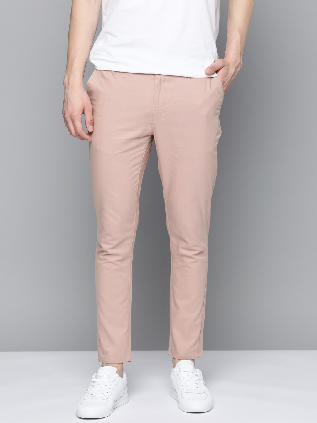

Mast & Harbour Men Solid Pure Cotton Trousers, Rose