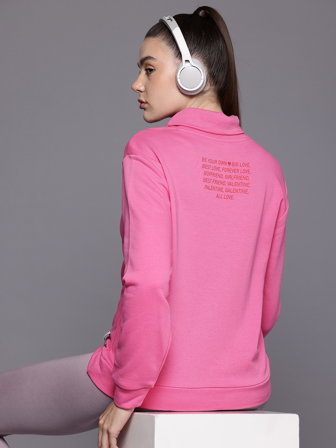 

ADIDAS Turtle Neck Typography Printed Back VAL SWT Sweatshirt, Pink