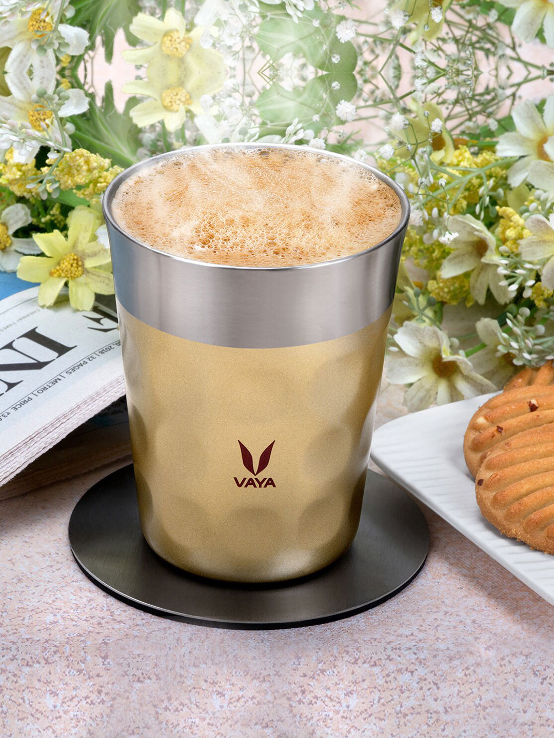 

Vaya PopCup Set of 2 Gold-Toned Insulated Stainless Steel Tumblers 250ml each