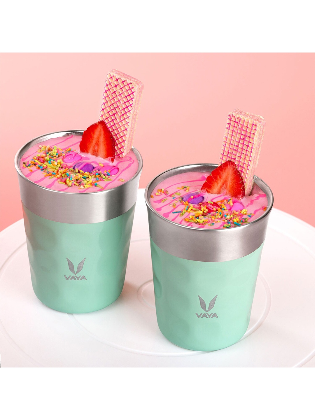 

Vaya PopCup Set of 2 Sea Green Insulated Stainless Steel Tumblers 250ml each