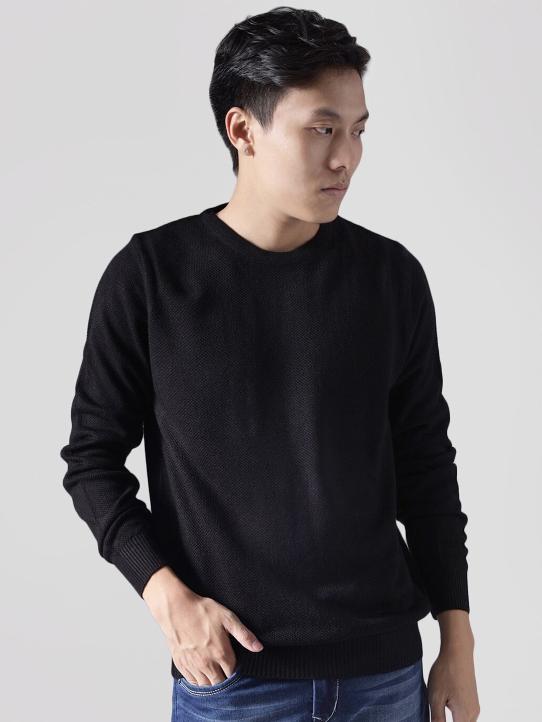

MR BUTTON Men Black Pullover