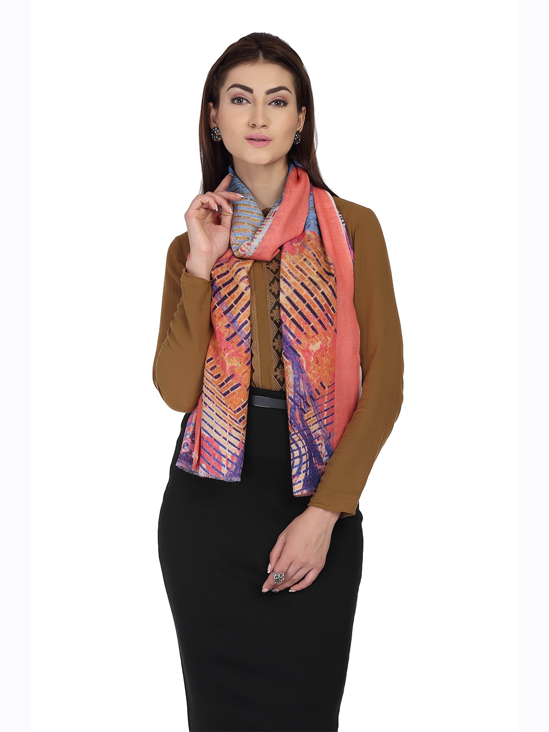 

SHINGORA Women Orange & Blue Printed Stole