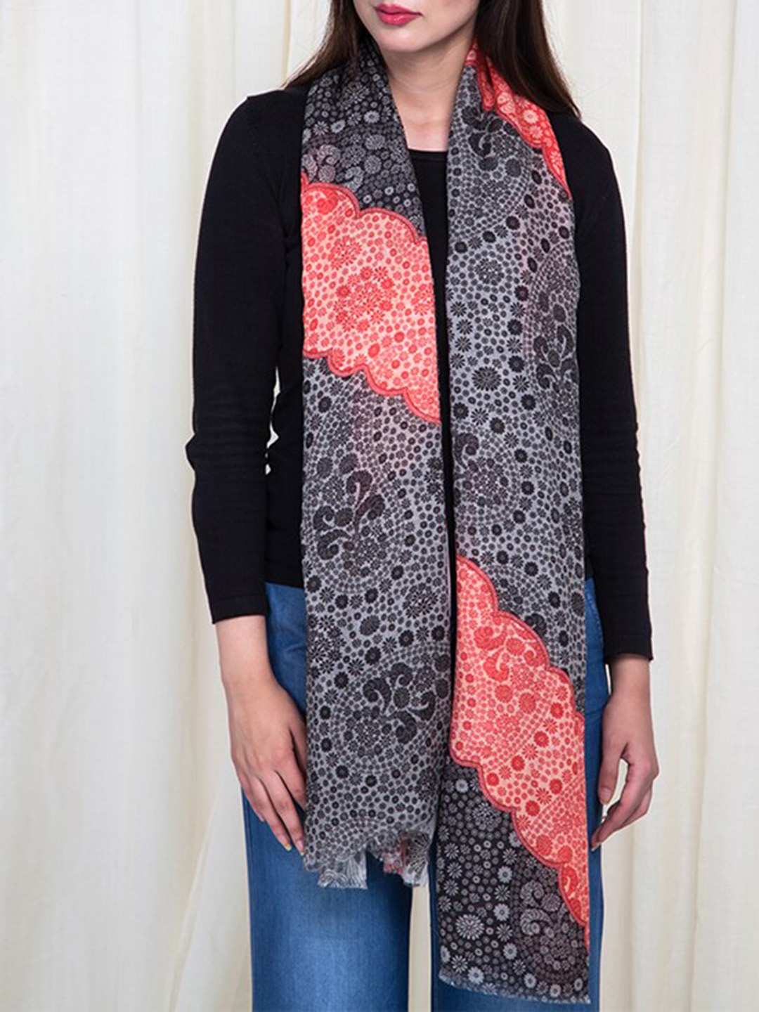 

SHINGORA Women Black Printed Shawl