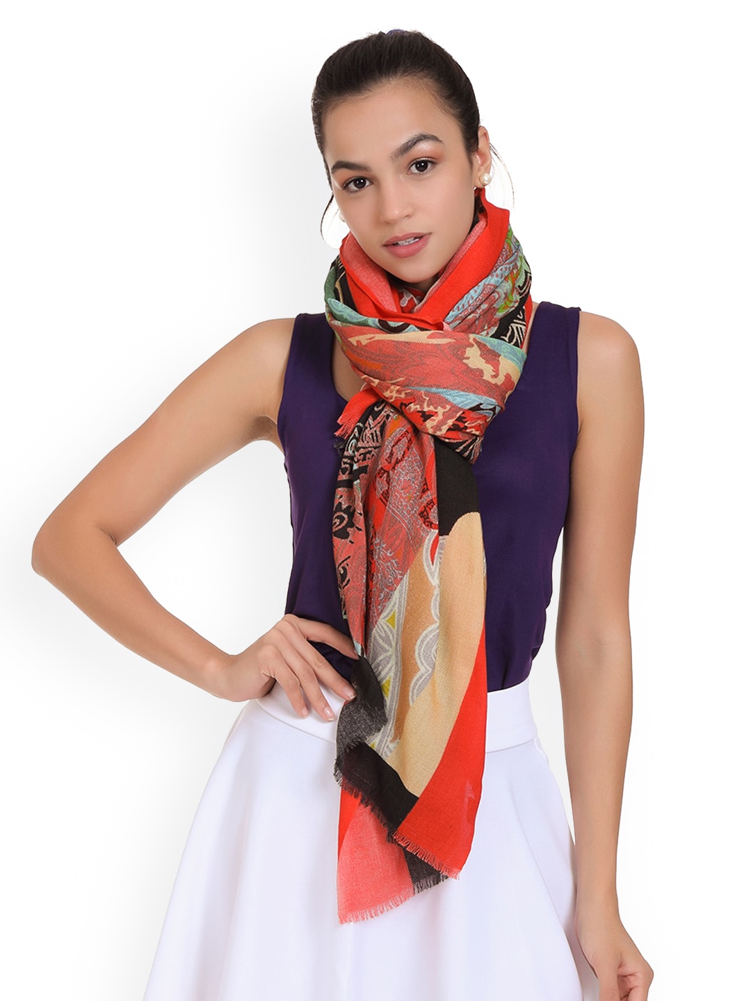 

SHINGORA Women Red Printed Shawl