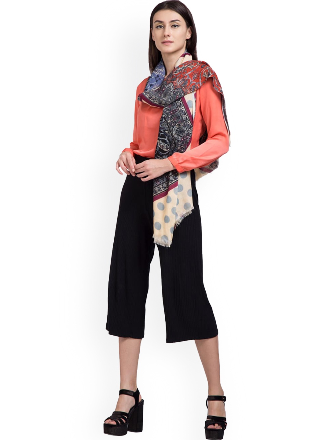 

SHINGORA Women Beige & Maroon Printed Shawl