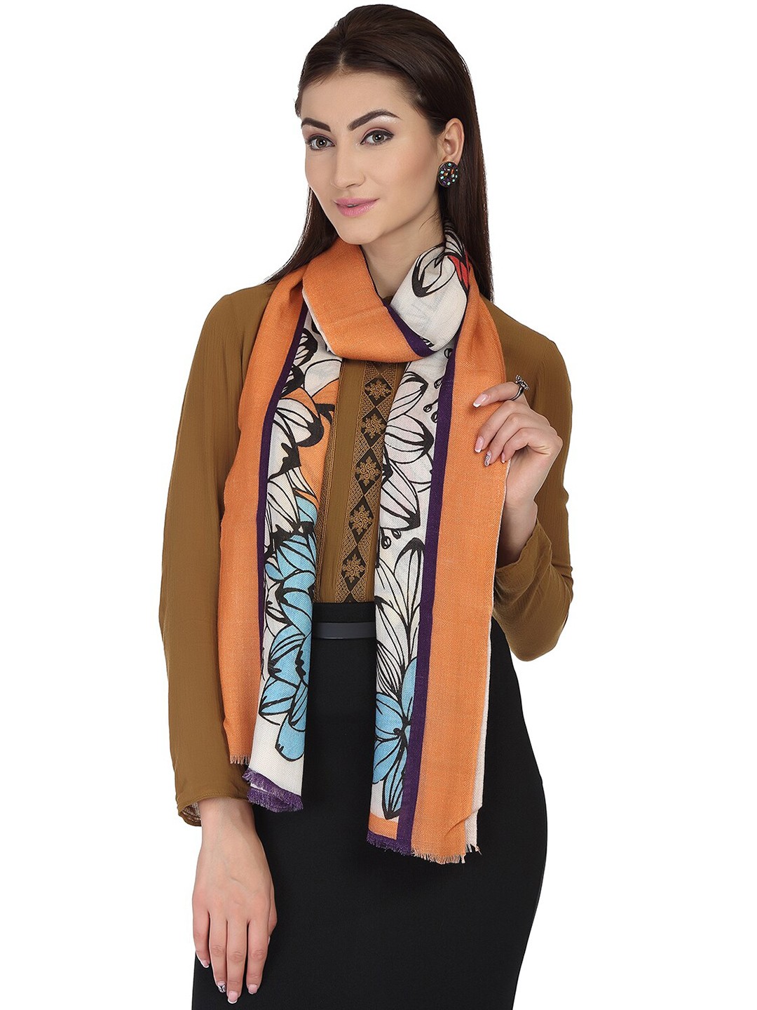 

SHINGORA Women Off White & Red Floral Printed Stole
