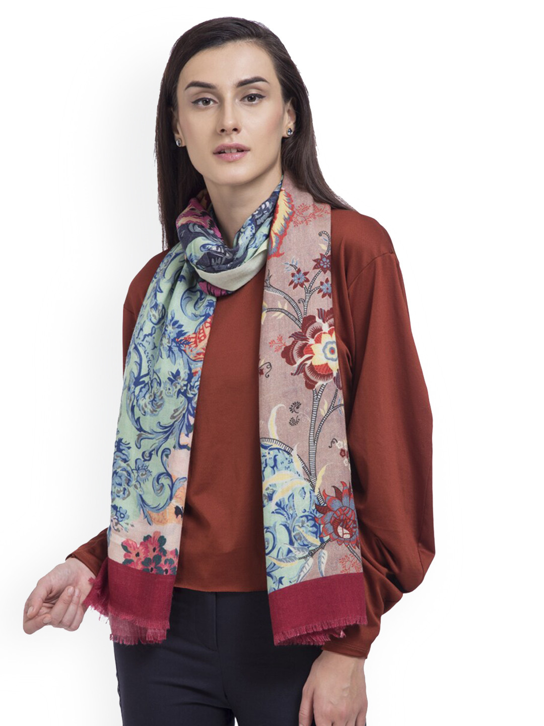 

SHINGORA Women Maroon Floral Printed Shawl