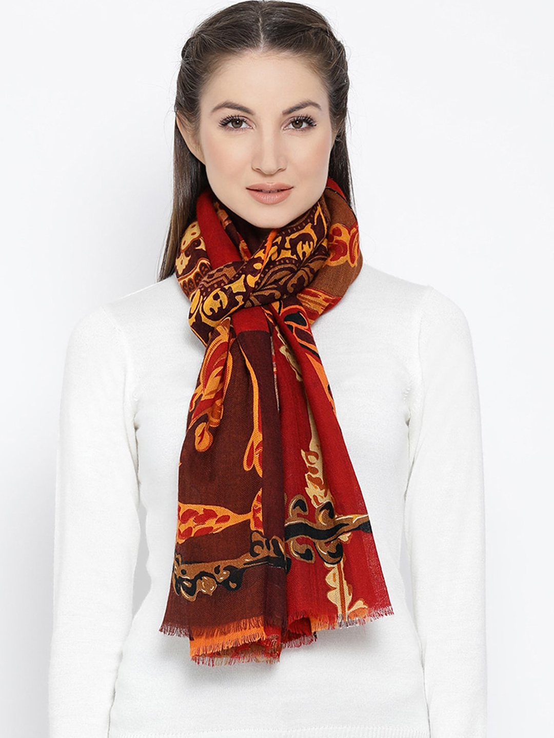 

SHINGORA Women Maroon Printed Wool Shawl