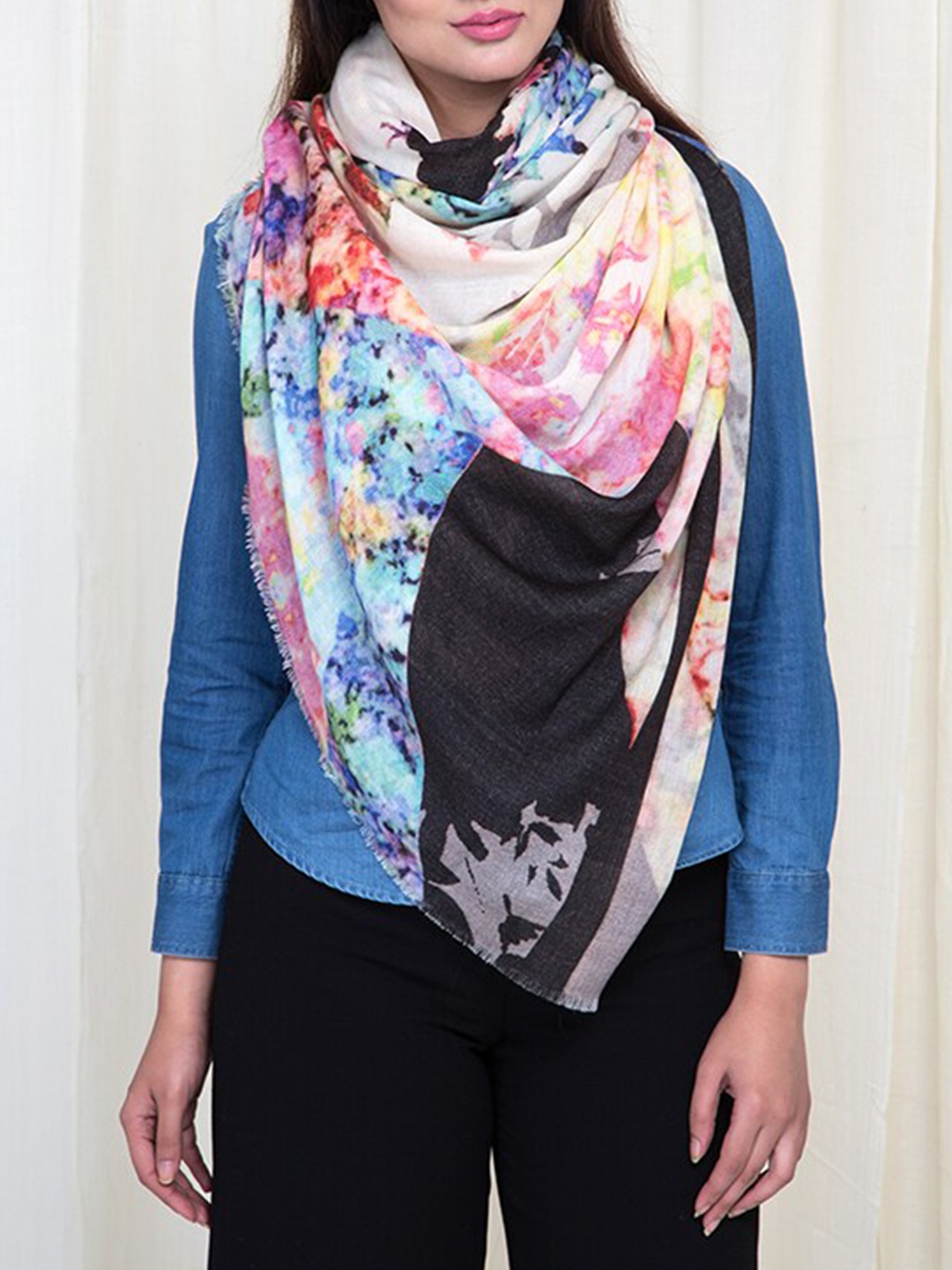 

SHINGORA Women Blue & Pink Floral Printed Shawl