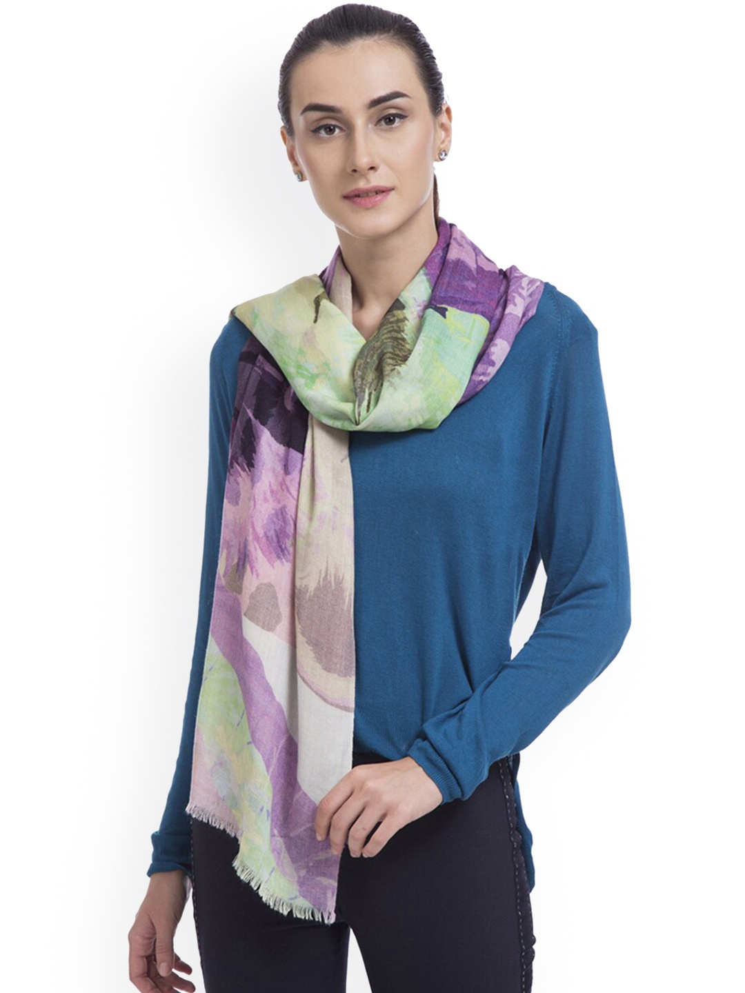 

SHINGORA Women Purple & Green Abstract Printed Shawl