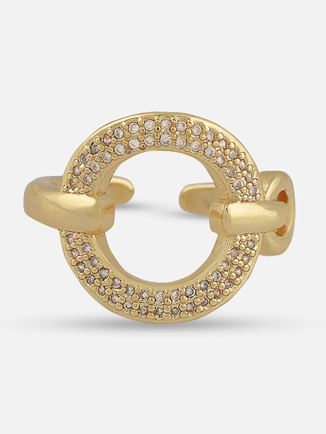 

Tipsyfly Gold-Plated White Crystal-Studded Adjustable Finger Ring
