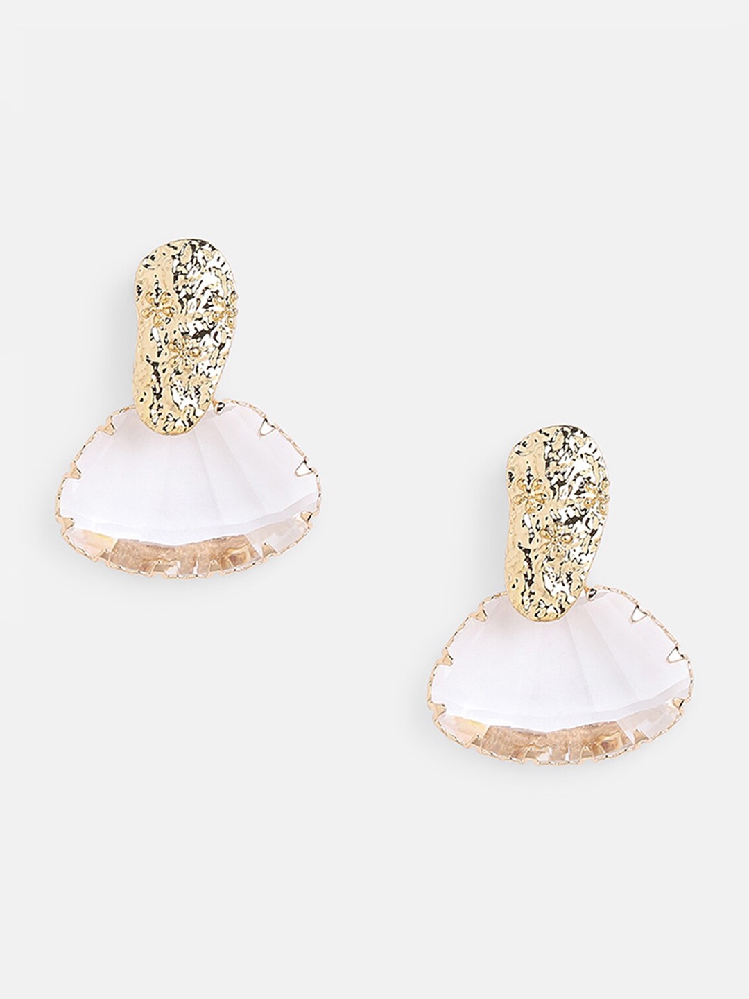 

Tipsyfly White & Gold-Toned Contemporary Drop Earrings