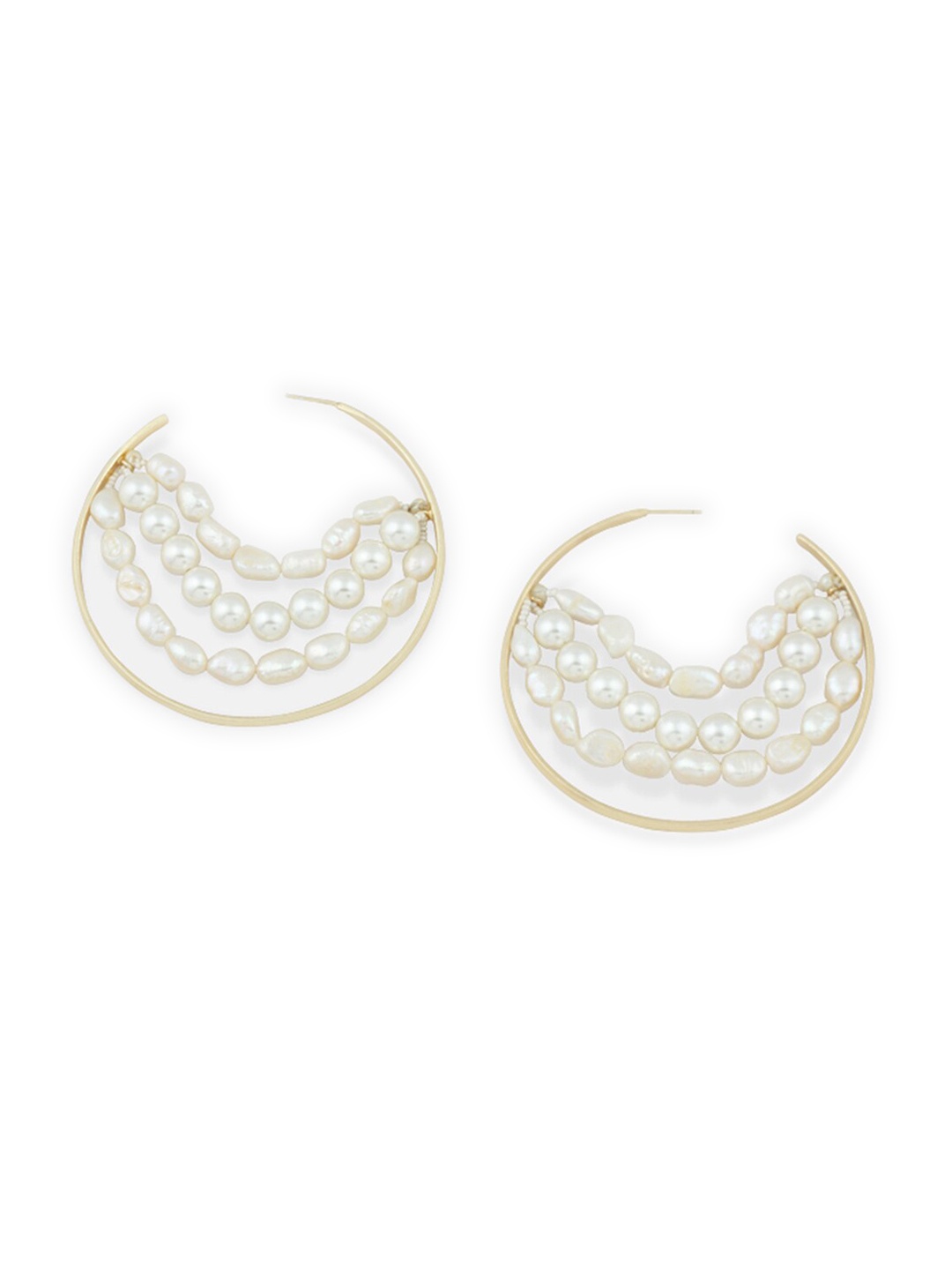 

Tipsyfly White & Gold-Toned Contemporary Hoop Earrings