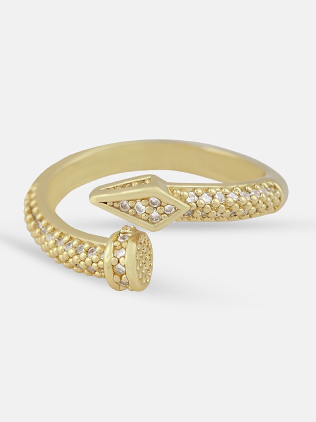 

Tipsyfly Gold-Plated White Crystal Studded Overlap Finger Ring