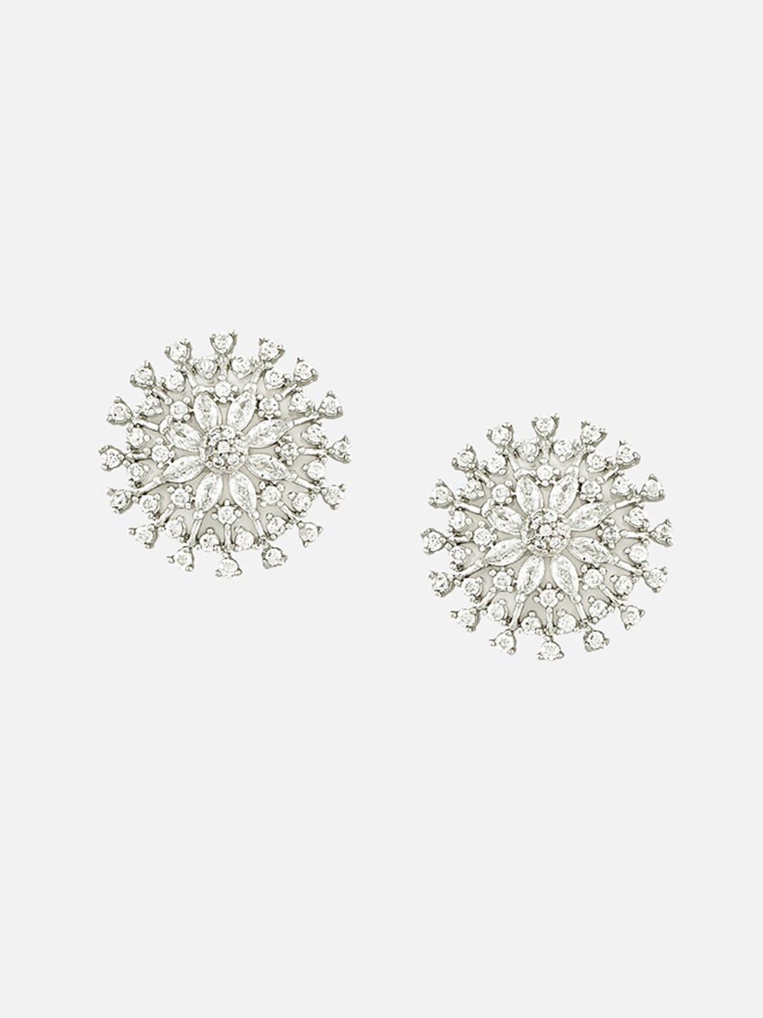 

Tipsyfly White & Silver-Toned Floral Studs Earrings