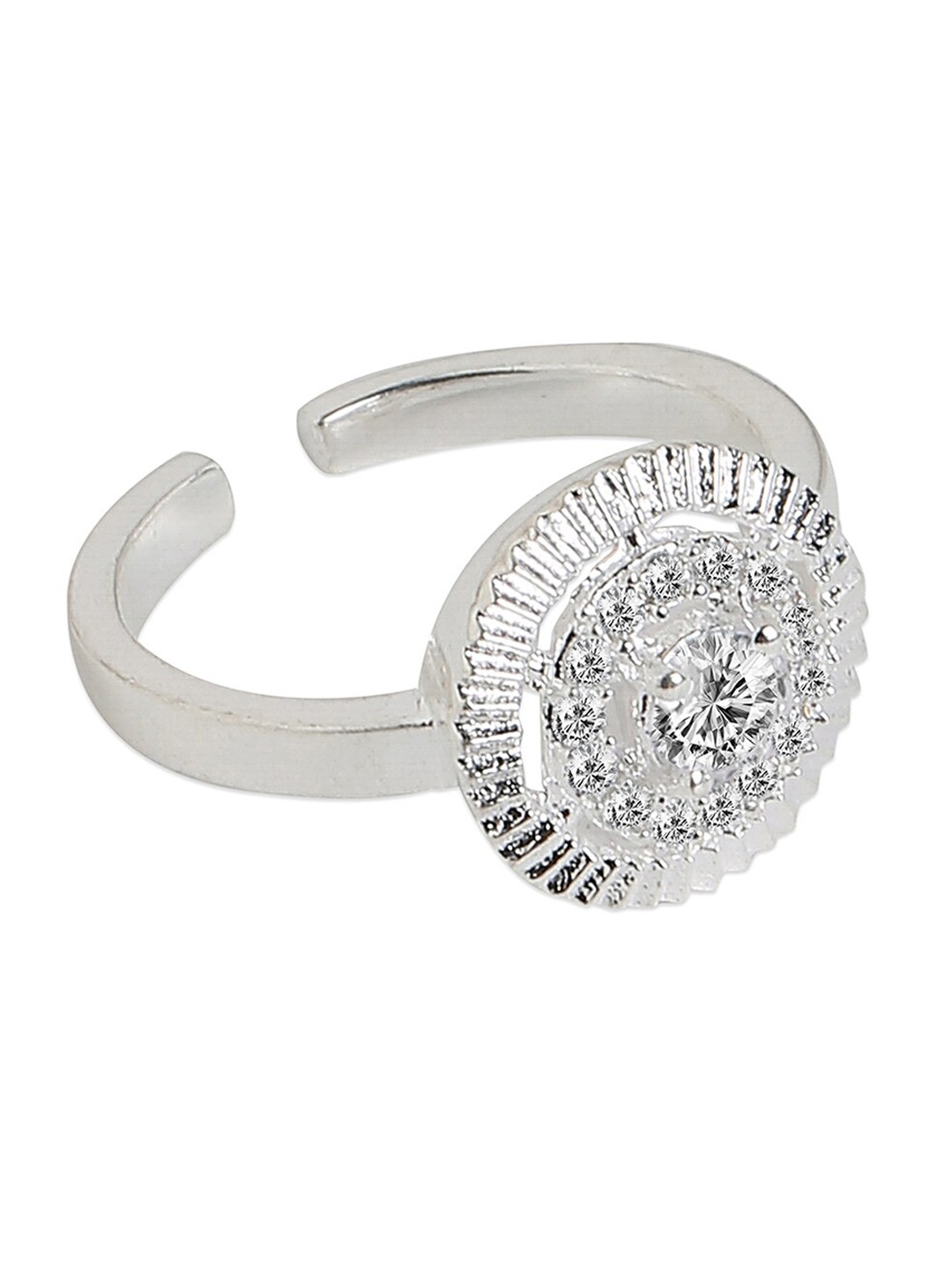 

Tipsyfly Silver-Toned & White Zircon Stone Studded Ring