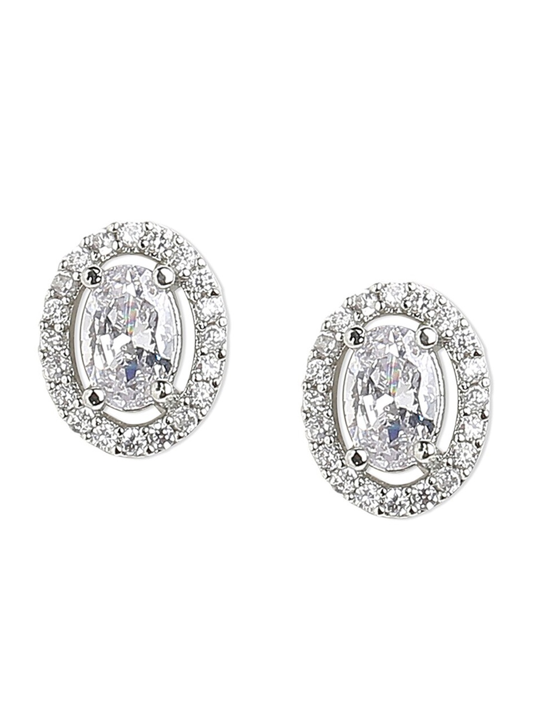 

Tipsyfly White & Silver-Toned Oval Studs Earrings