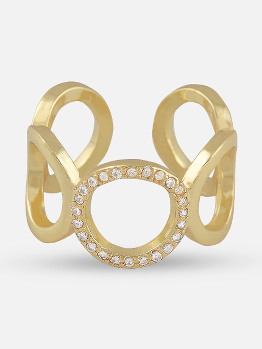 

Tipsyfly Gold-Toned & White Crystal Studded O Adjustable Finger Ring