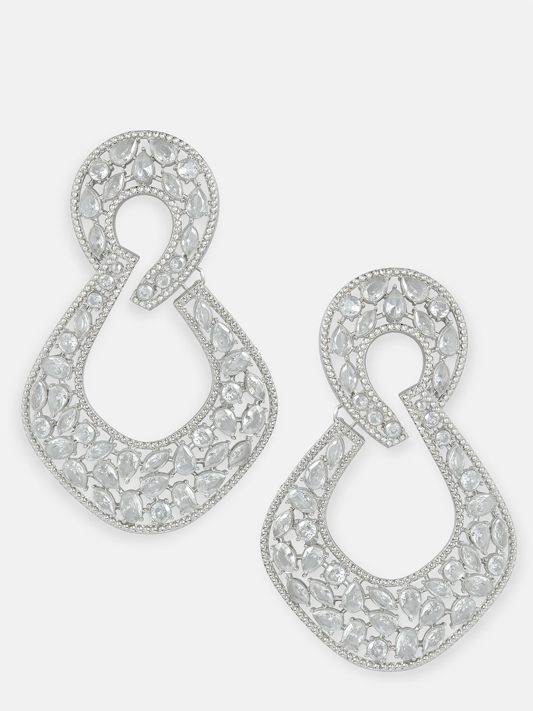 

Tipsyfly White & Silver-Toned Contemporary Drop Earrings