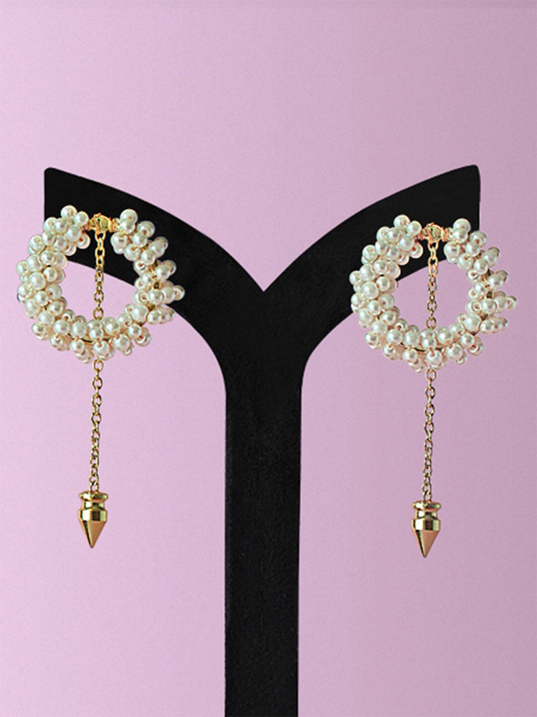

Tipsyfly White & Gold-Toned Contemporary Drop Earrings