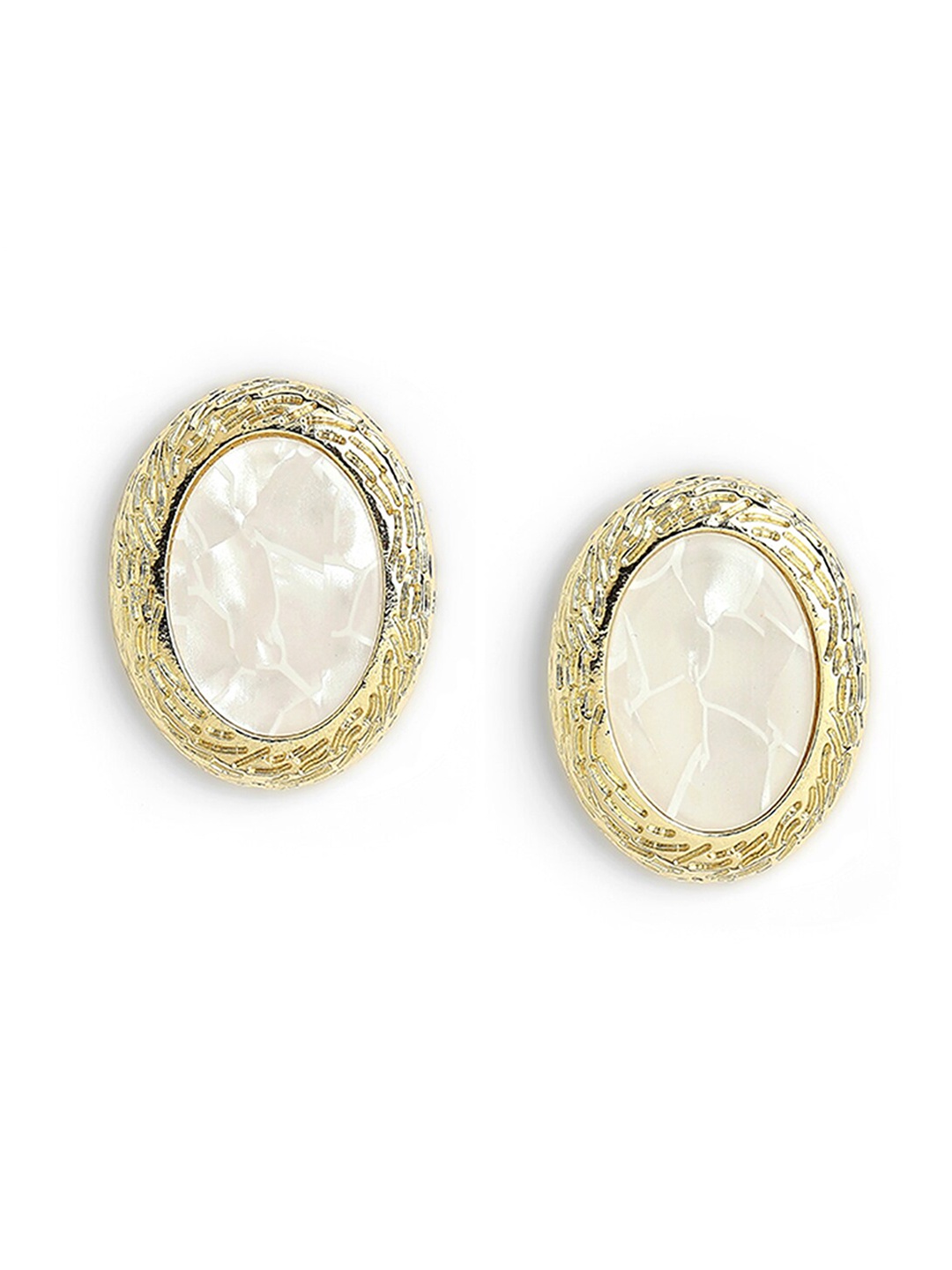 

Tipsyfly White & Gold-Toned Oval Studs Earrings