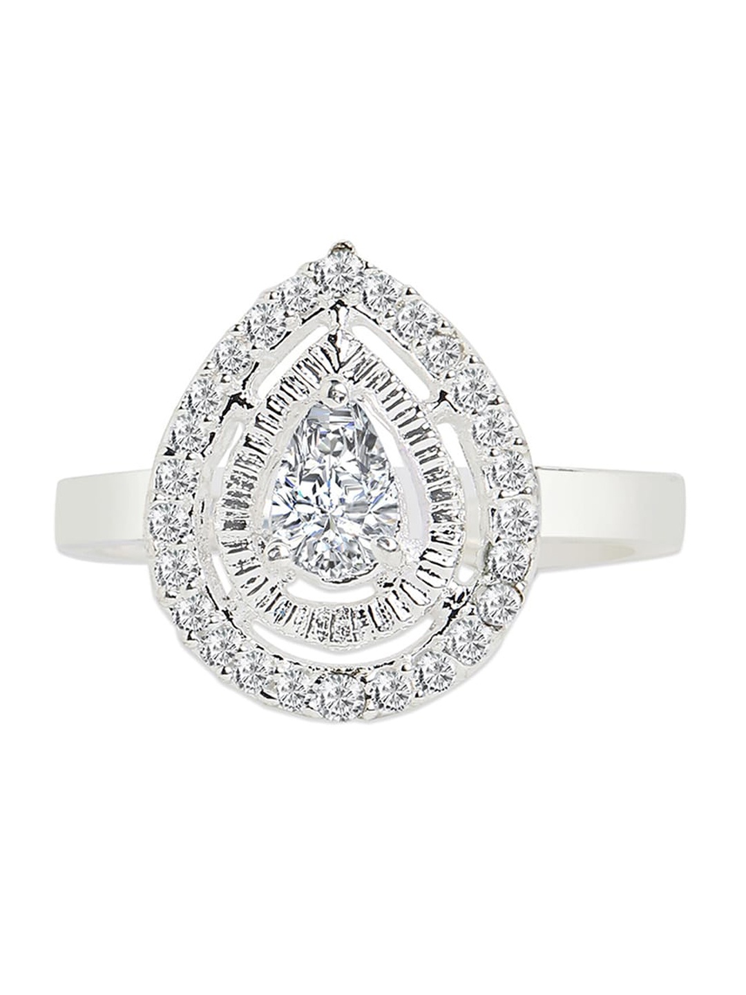 

Tipsyfly Silver-Toned White CZ-Studded Adjustable Finger Ring