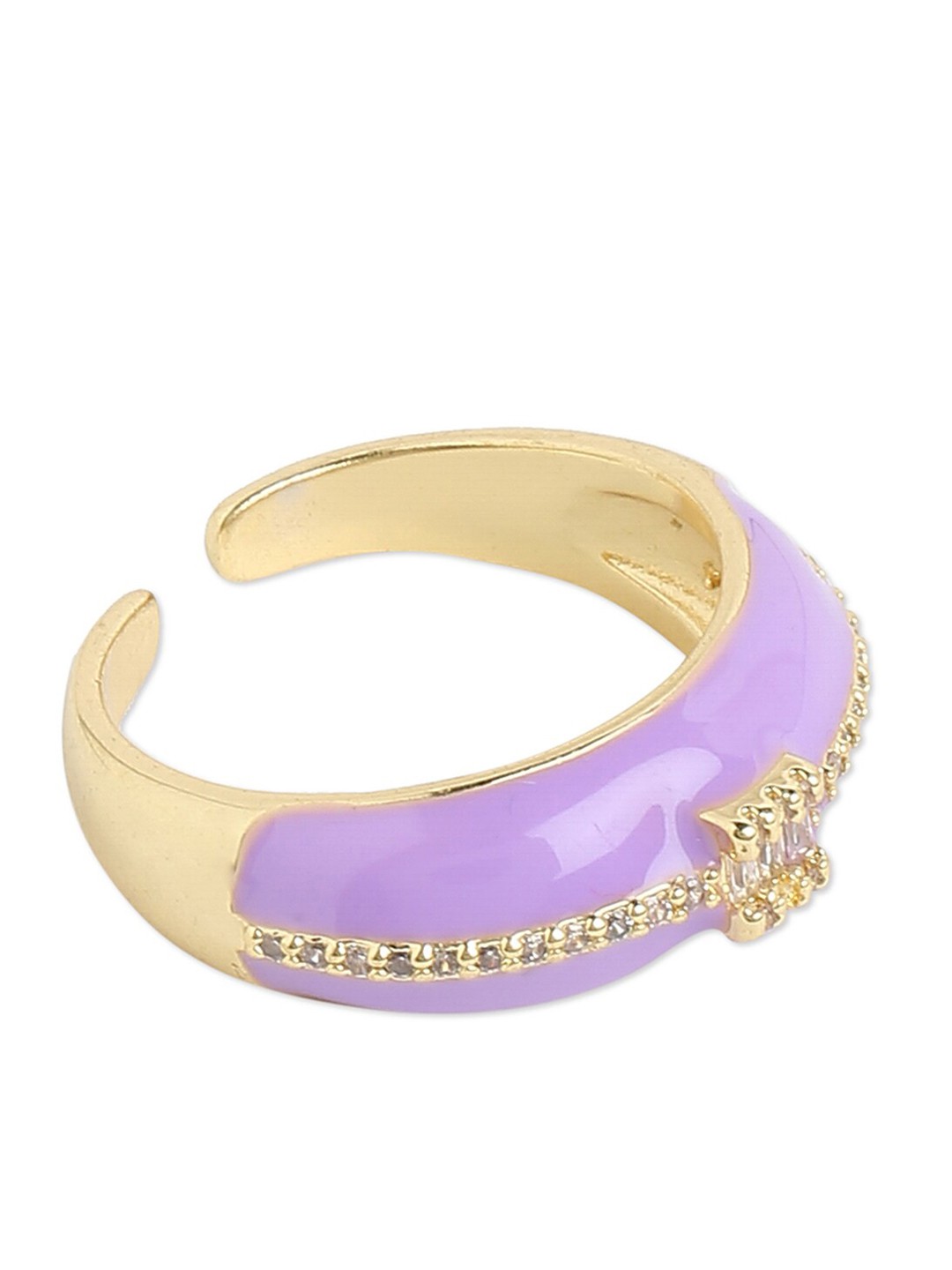 

Tipsyfly Gold-Plated Purple Crystal Studded Adjustable Finger Ring