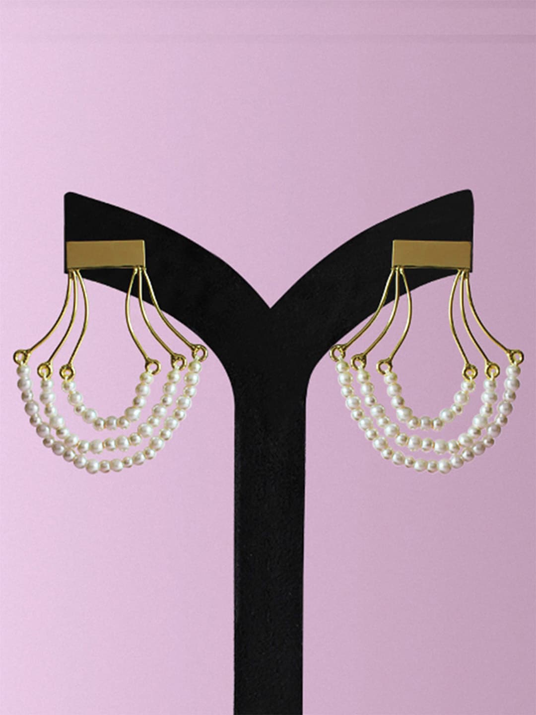 

Tipsyfly White & Gold-Toned Contemporary Drop Earrings