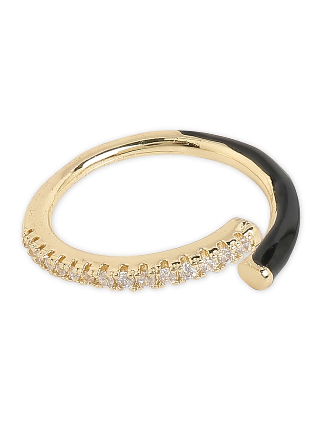 

Tipsyfly Gold-Toned & Black Stone-Studded Adjustable Finger Ring