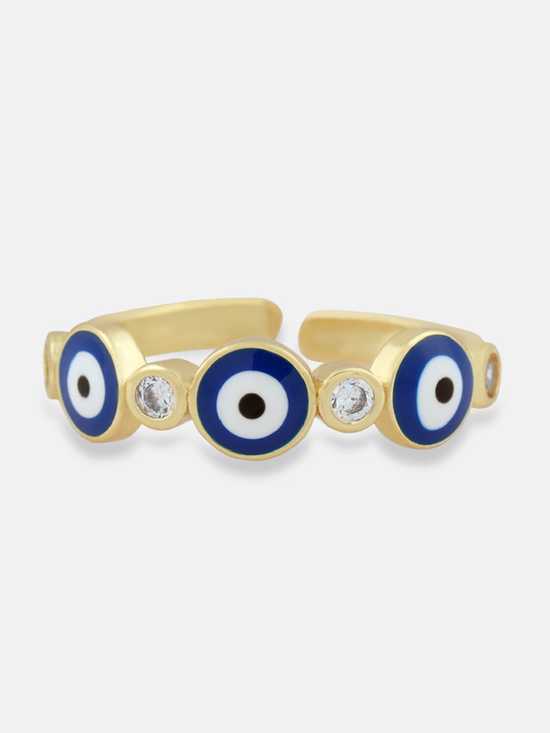 

Tipsyfly Gold-Toned Crystal Stone-Studded Evil Eye Adjustable Finger Ring, Blue