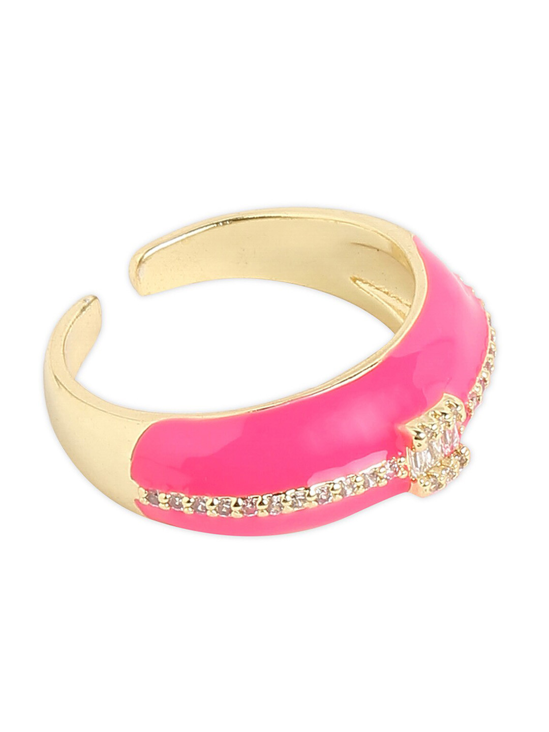

Tipsyfly Gold-Toned Pink Crystal Stone-Studded Adjustable Finger Ring